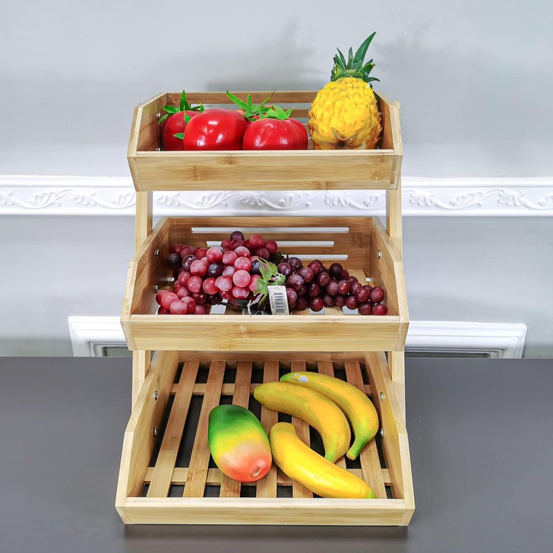 FixtureDisplays FixtureDisplays 13 X 12 X 16 3 Tier Fruit Basket Stand Bamboo Clear Varnish Easy Assembly Countertop Storage Display Rack 15664NEWNPF - Image 2