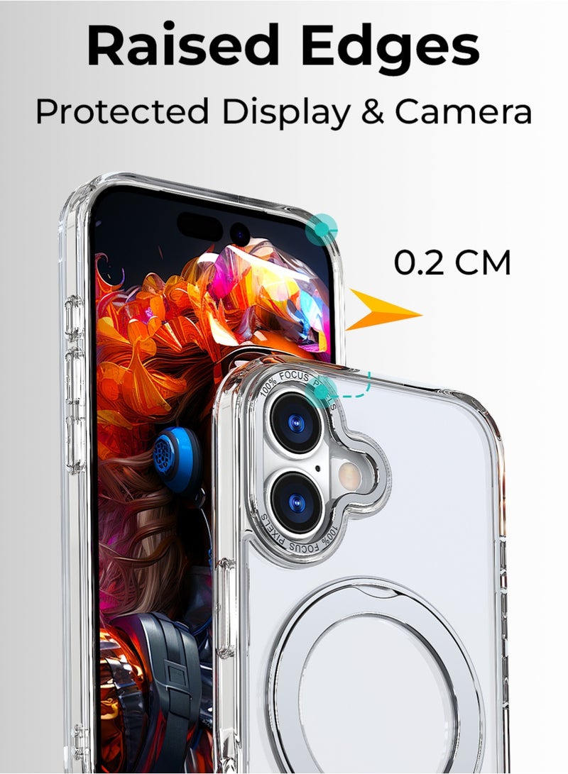 جلاسولوجي iPhone 17 Magsafe Case with 360° Rotating Ring Stand Heavy duty Protection Anti Scratch Extra Raised Edges Strong Magnets For All Magsafe Accessories Sleek White Finish - Image 2