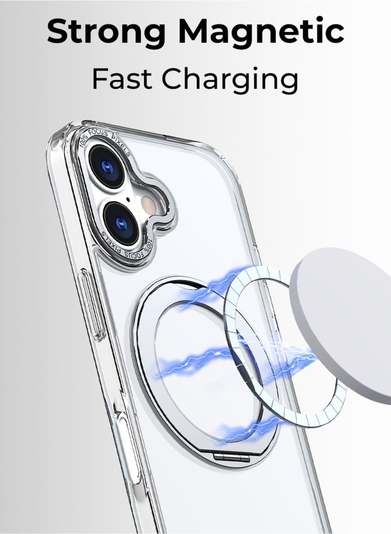 جلاسولوجي iPhone 17 Magsafe Case with 360° Rotating Ring Stand Heavy duty Protection Anti Scratch Extra Raised Edges Strong Magnets For All Magsafe Accessories Sleek White Finish - Image 4