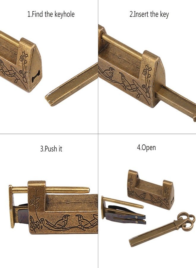 GTHER Decorative Vintage Lock and Key, Antique Chinese Padlock Magpie Flower Old Lock for Small Wooden Box Furniture Cabinets Chest - Image 5