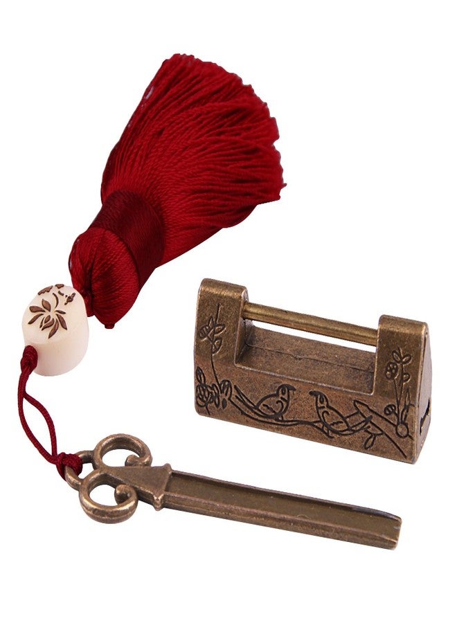 GTHER Decorative Vintage Lock and Key, Antique Chinese Padlock Magpie Flower Old Lock for Small Wooden Box Furniture Cabinets Chest - Image 2