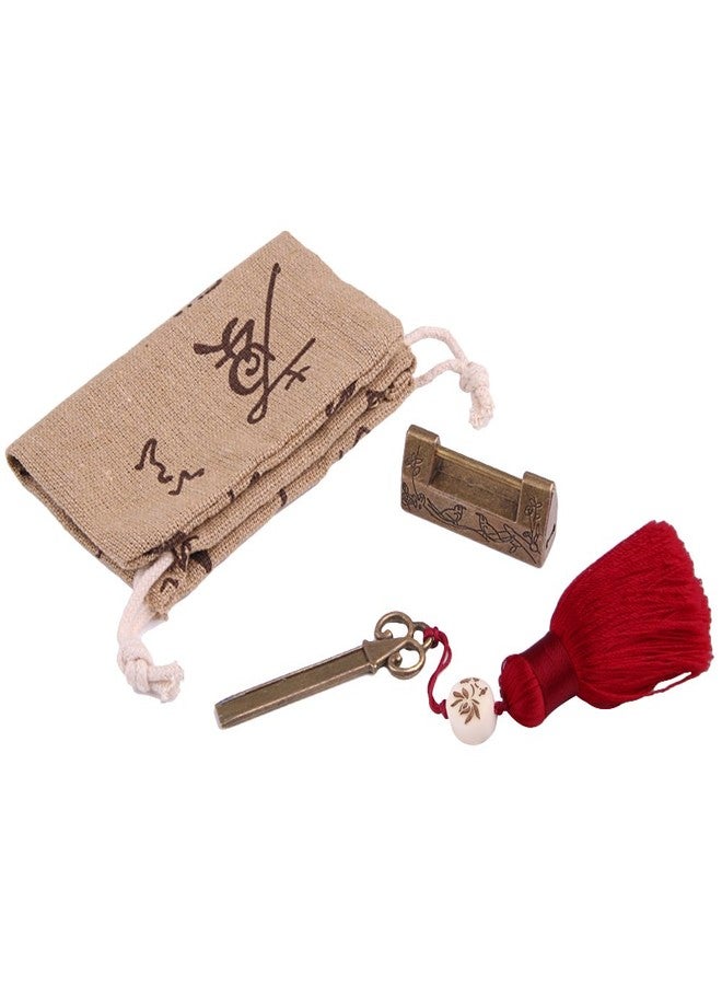 GTHER Decorative Vintage Lock and Key, Antique Chinese Padlock Magpie Flower Old Lock for Small Wooden Box Furniture Cabinets Chest - Image 3