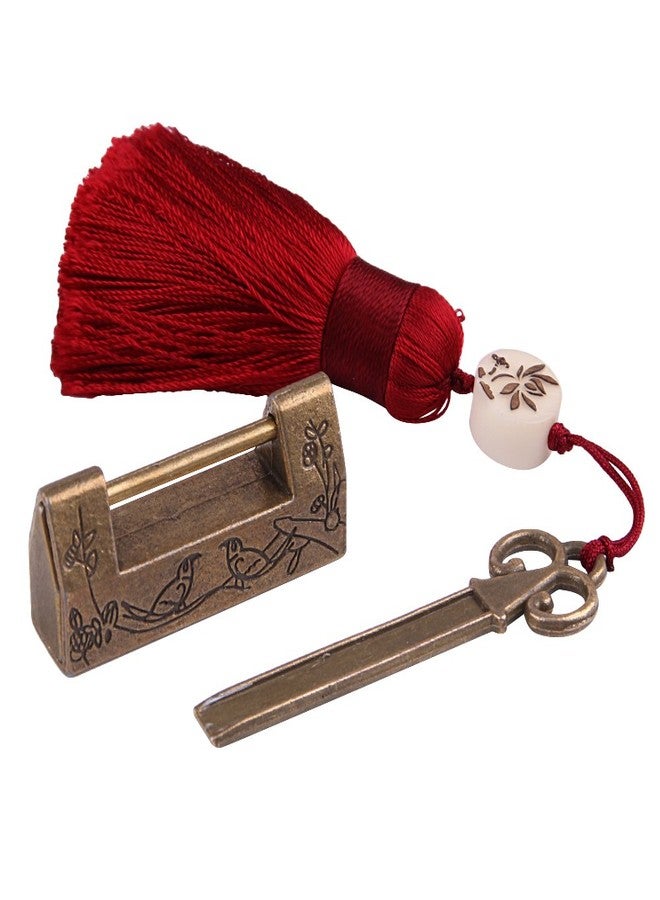 GTHER Decorative Vintage Lock and Key, Antique Chinese Padlock Magpie Flower Old Lock for Small Wooden Box Furniture Cabinets Chest - Image 1