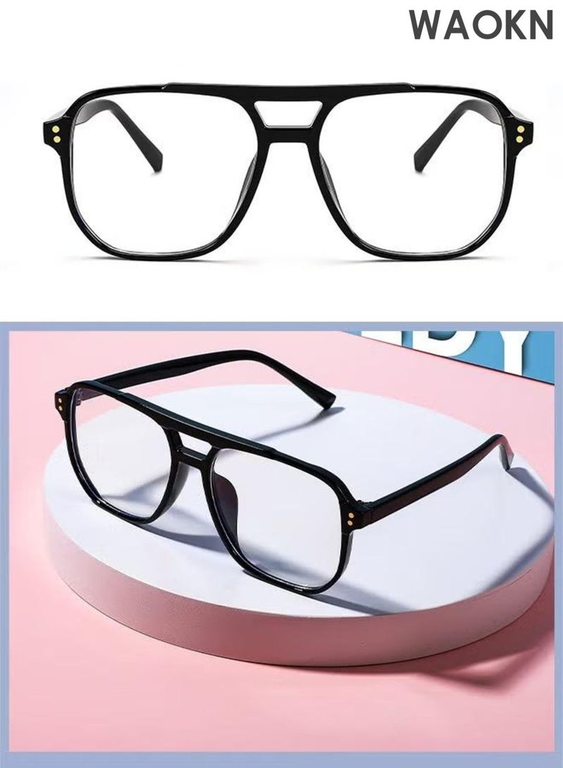 WAOKN Blue Light Glasses for Men Women Clear Lens Eyeglasses, Aviator Frame Eye Glasses ,Blue Light Blocking UV Protection for Reading Gaming Computer TV Phone Glasses , PC material eyeglass frame,Unisex，Black. - Image 2
