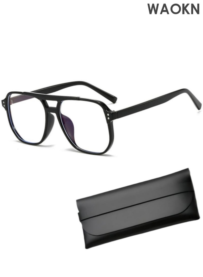 WAOKN Blue Light Glasses for Men Women Clear Lens Eyeglasses, Aviator Frame Eye Glasses ,Blue Light Blocking UV Protection for Reading Gaming Computer TV Phone Glasses , PC material eyeglass frame,Unisex，Black. - Image 1