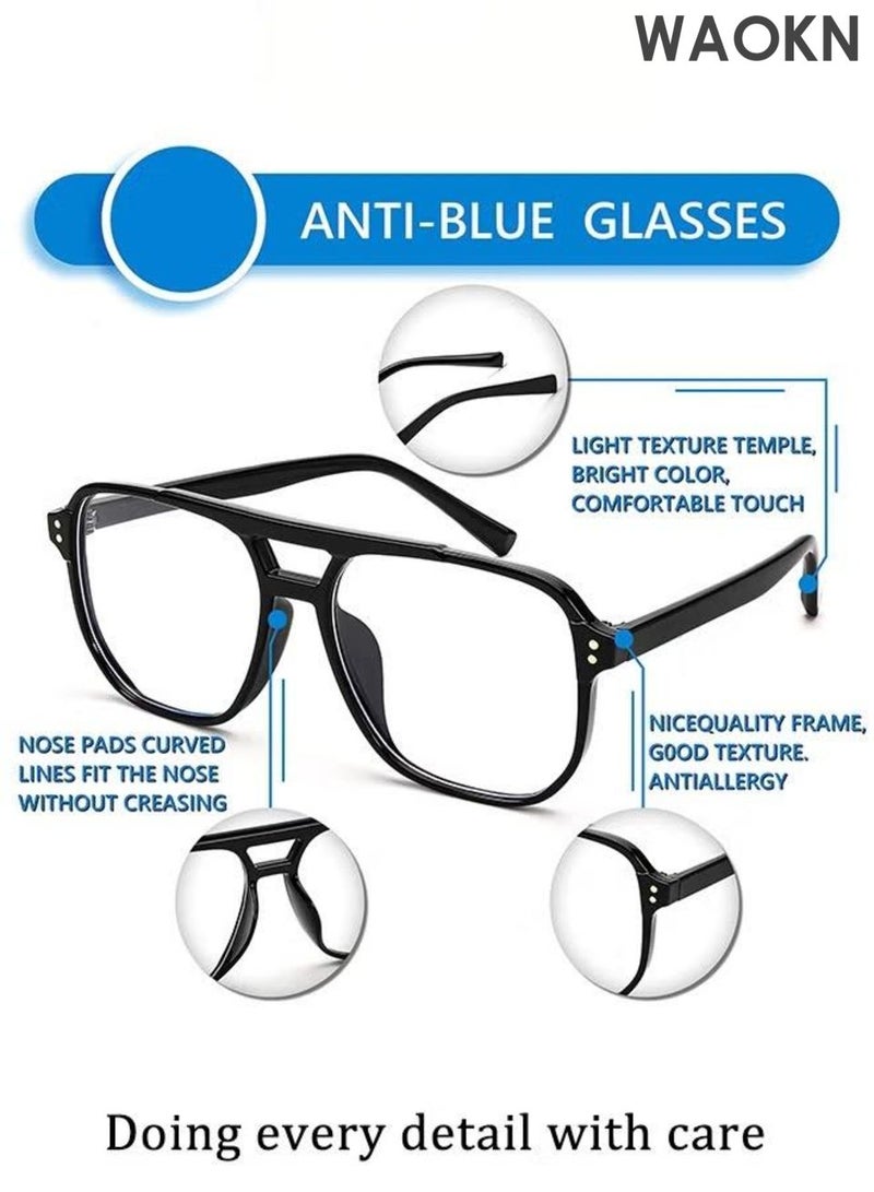 WAOKN Blue Light Glasses for Men Women Clear Lens Eyeglasses, Aviator Frame Eye Glasses ,Blue Light Blocking UV Protection for Reading Gaming Computer TV Phone Glasses , PC material eyeglass frame,Unisex，Black. - Image 3