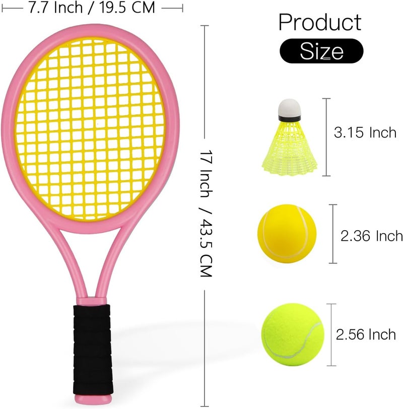 Crefotu Tennis Racket Set for Children,17 Inch Racquet with 1 Tennis Balls,4 Badminton Shuttlecocks and 3 Soft Balls for Toddler Indoor/Outdoor Sports - Image 3