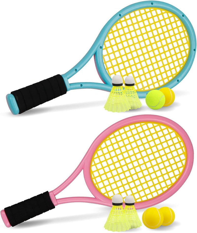 Crefotu Tennis Racket Set for Children,17 Inch Racquet with 1 Tennis Balls,4 Badminton Shuttlecocks and 3 Soft Balls for Toddler Indoor/Outdoor Sports - Image 1
