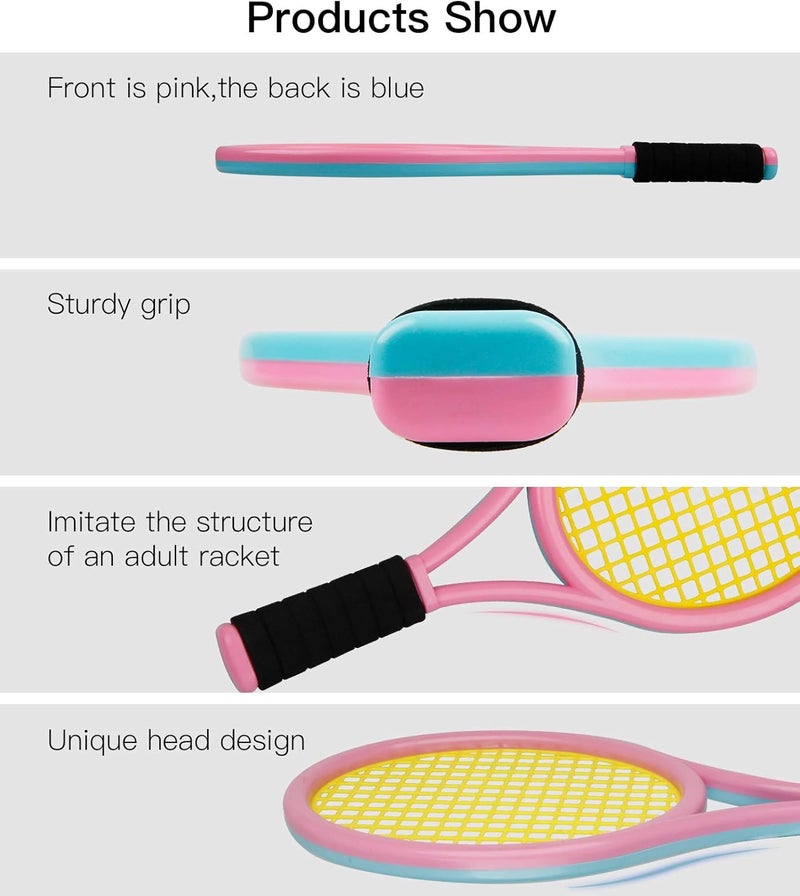 Crefotu Tennis Racket Set for Children,17 Inch Racquet with 1 Tennis Balls,4 Badminton Shuttlecocks and 3 Soft Balls for Toddler Indoor/Outdoor Sports - Image 2