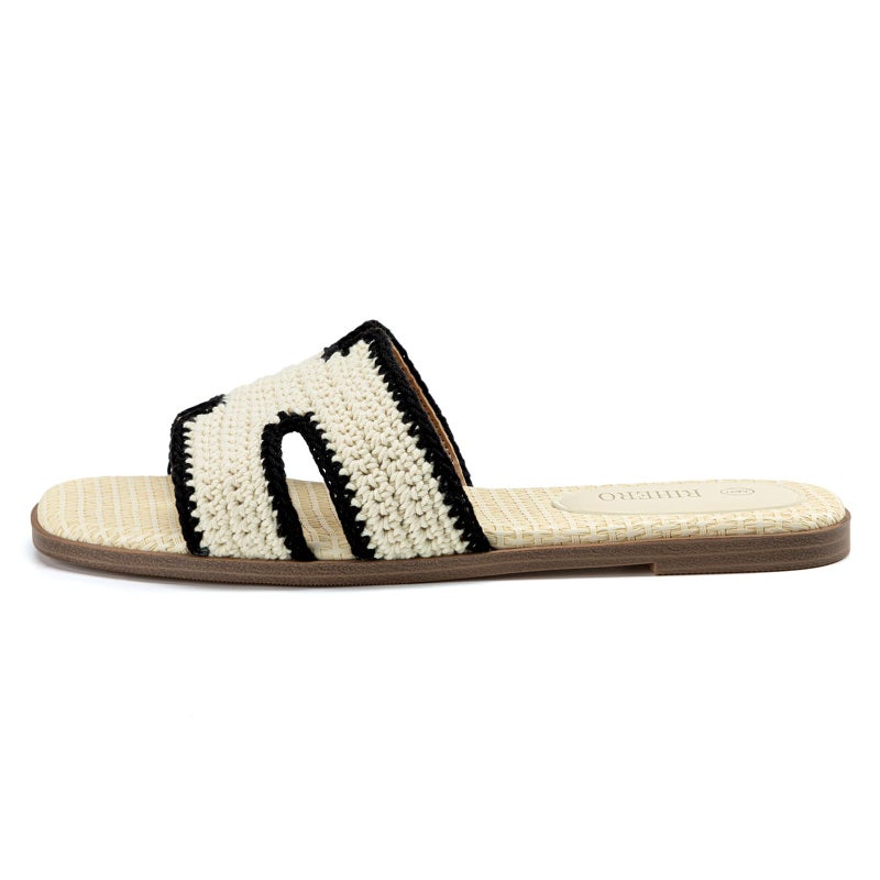 Rihero Women's Dressy Flat Sandals Comfortable Slip On Leather Slide Sandals - Image 2