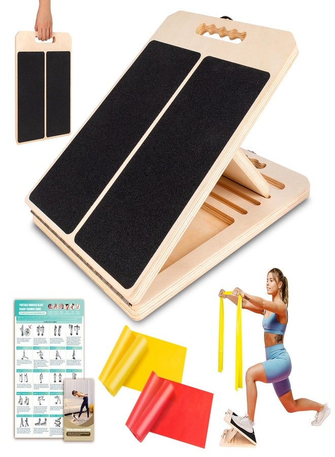 ODCPN Wooden Slant Board for Calf Stretching, Portable Adjustable Calf Stretch Board with Training Poster & Resistance Bands, 300lb Weight Capacity Calf Ankle Achilles Physical Therapy Leg Exercisers - Image 1