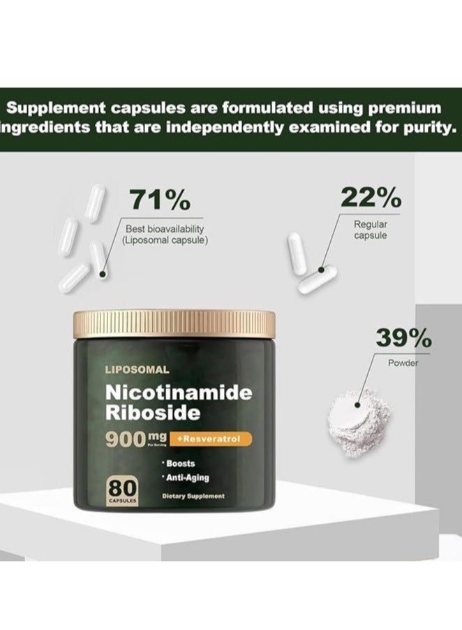 NAD+ Supplement - Liposomal Nicotinamide Riboside, Resveratrol, Quercetin - NAD Supplement for Anti-Aging, Energy, Focus - 80 Capsules - Image 2