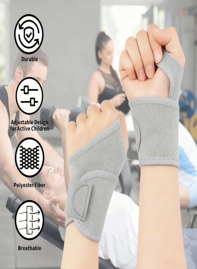 Pretwad 4 PCS Kids Wrist Support Brace - Night Wrist Sleep Support Brace, Youth Wrist Brace, Adjustable Compression Straps for Sports and Daily Activities (Pink+Grey) - Image 4