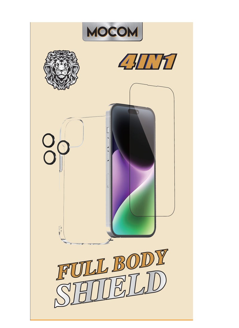 MOCOM 14 Pro Max Full Body Protection Bundle for iPhone 14 Pro Max: Crystal Clear Case with 5D Full Glue Screen Protector, Black Camera Ring, and Scratch-Resistant Back Film – Ultimate 360° Protection  - Image 1