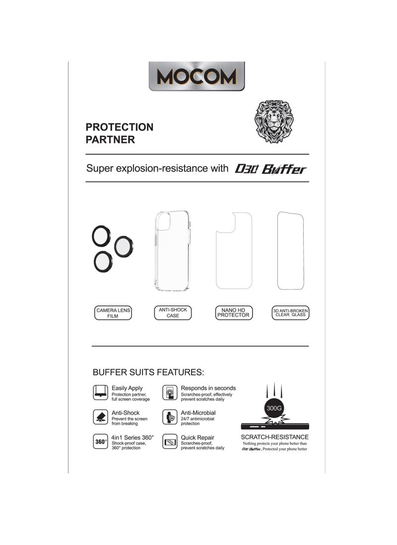 MOCOM 14 Pro Max Full Body Protection Bundle for iPhone 14 Pro Max: Crystal Clear Case with 5D Full Glue Screen Protector, Black Camera Ring, and Scratch-Resistant Back Film – Ultimate 360° Protection  - Image 3