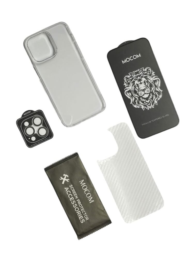 MOCOM 14 Pro Max Full Body Protection Bundle for iPhone 14 Pro Max: Crystal Clear Case with 5D Full Glue Screen Protector, Black Camera Ring, and Scratch-Resistant Back Film – Ultimate 360° Protection  - Image 2