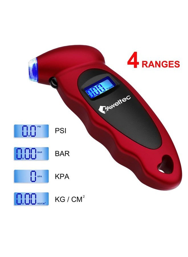 AWELTEC Digital Tire Pressure Gauge 2 Pack - 150 PSI, 4 Settings, Tire Gauge for Car, Truck, Motorcycle, Bicycle with Backlit LCD and Non-Slip Grip (Red) - Image 3