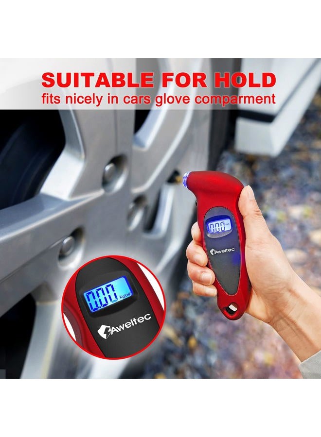 AWELTEC Digital Tire Pressure Gauge 2 Pack - 150 PSI, 4 Settings, Tire Gauge for Car, Truck, Motorcycle, Bicycle with Backlit LCD and Non-Slip Grip (Red) - Image 2