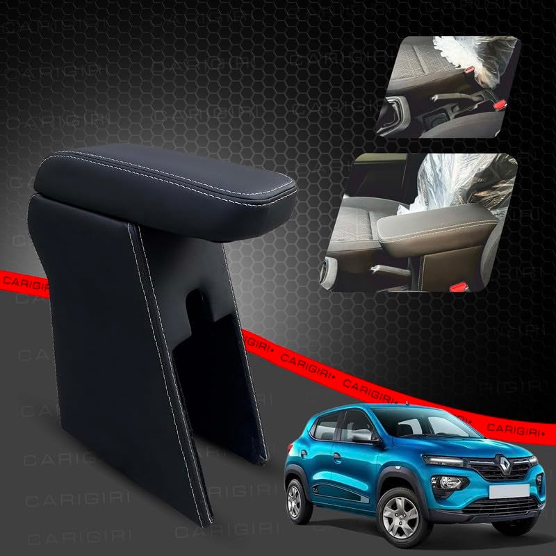 Carigiri Premium Finish Car Armrest with Storage Box And High Density Moulded Foam For Renault Kwid (White Seam,Nappa Leatherette) - Image 2