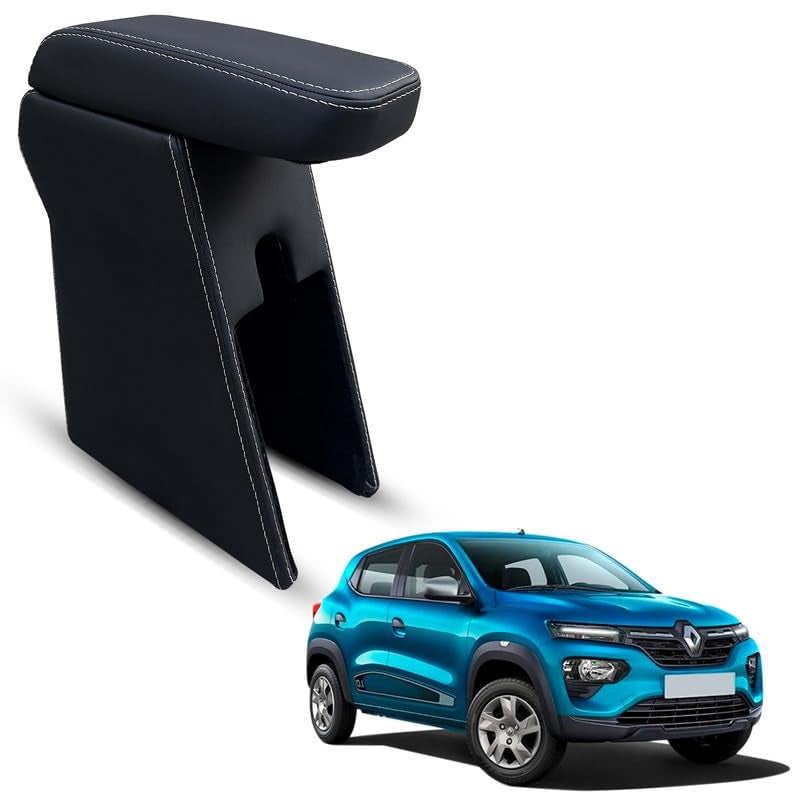 Carigiri Premium Finish Car Armrest with Storage Box And High Density Moulded Foam For Renault Kwid (White Seam,Nappa Leatherette) - Image 1