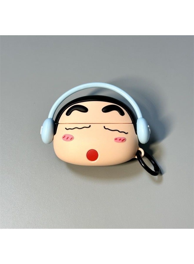 Cartoon Three-color Cloth Cloth For Airpods4 Apple Wireless Bluetooth Earphone Case 1/2/3/Pro2 Earphone Case-Color:Blue Headphones Xiaoxin + Hook-Applicable Models:Airpods Pro/pro2 - Image 1