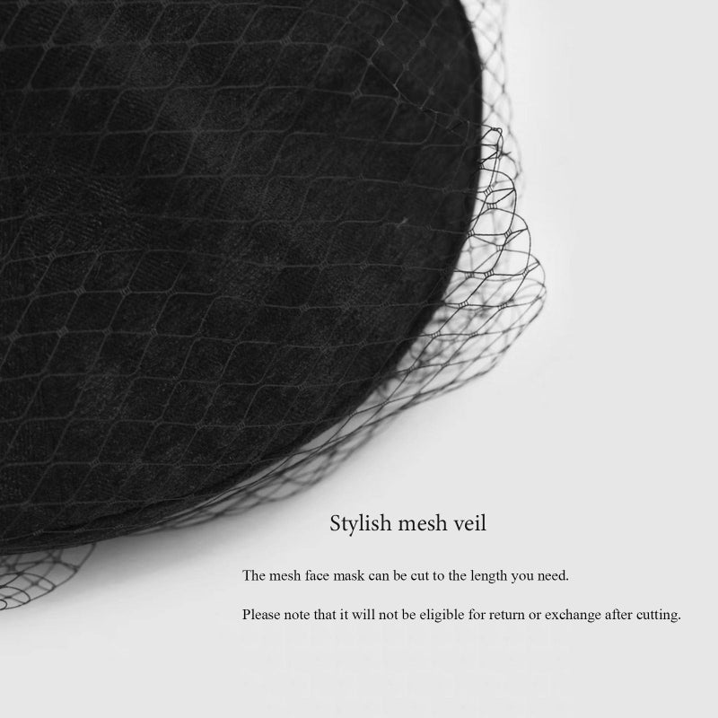 huablo French Berets with Veil Premium Cashmere Beret Elegant Wool Hat for Women Solid Artist Hats Black - Image 5