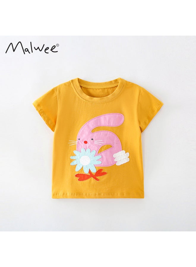 Malwee Girls T-shirt Summer European And American Children Round Neck Stylish Casual Cute Girl Top