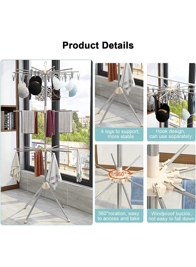 Clothes Drying Stand with 56 Clips 10 Towel Bars - 3 Tier - Image 4