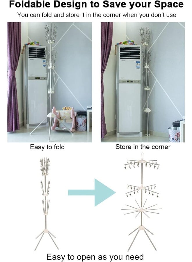 Clothes Drying Stand with 56 Clips 10 Towel Bars - 3 Tier - Image 5
