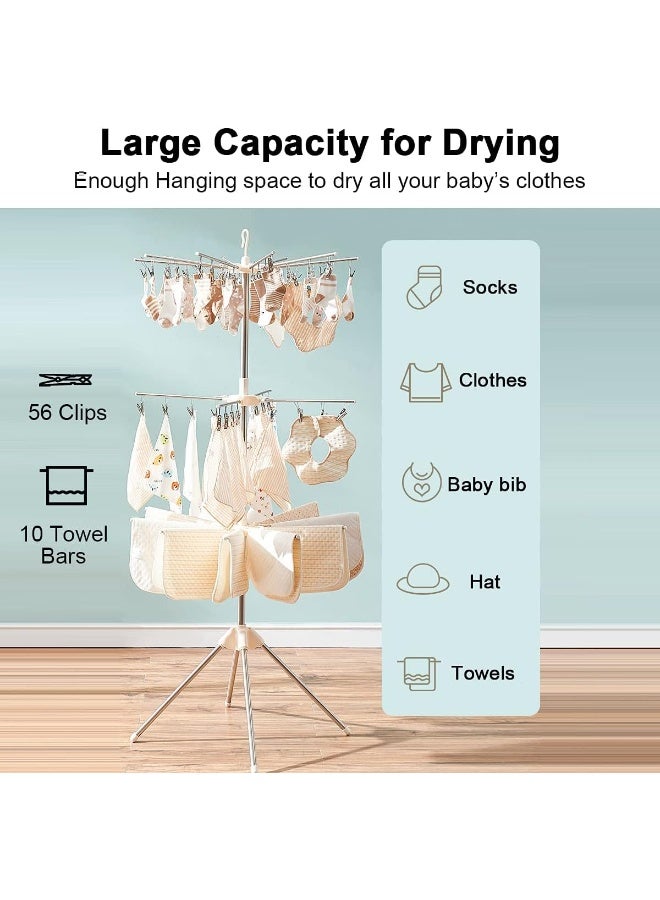 Clothes Drying Stand with 56 Clips 10 Towel Bars - 3 Tier - Image 3