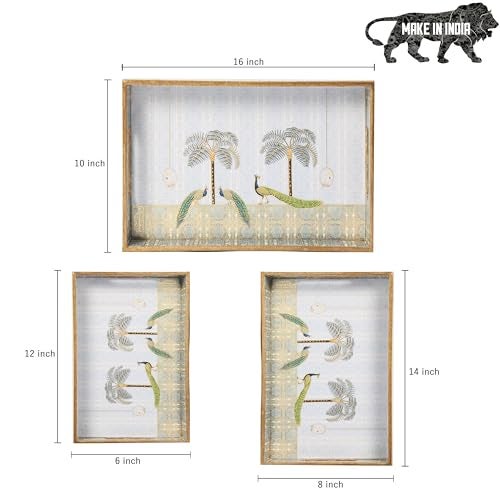 DULI MDF Wooden Tray Set of 3 with Elephant & Camel Print, Enamel Coated, Waterproof, with Handles – 16x10, 14x8, 12x6 Inches (Setof3-RoyalCamelandElephantWP) - Image 2