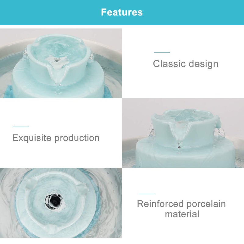 Wonder Creature Ceramic Cat Water Fountain, 2.1L/71oz Cupcake Pet Fountain for Dog and Cat Indoor, 2 Ultra Quiet Pumps & 3 Carbon Filters - Image 3
