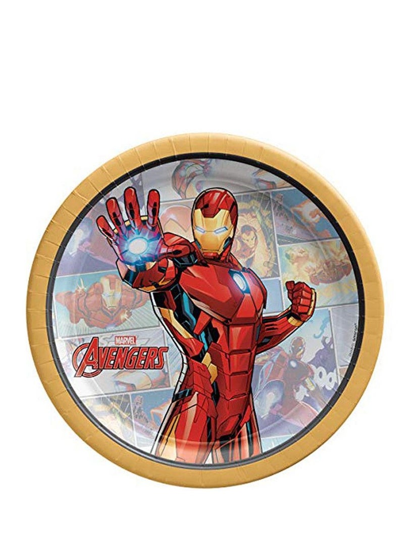 Amscan أيرون مان، 59 قطعة من أدوات المائدة لوازم الحفلات لـ 8 ضيوف، تشمل المناديل، الأطباق، الأكواب، أدوات المائدة، غطاء الطاولة، لافتة وبالون لـ 8 ضيوف - Image 3