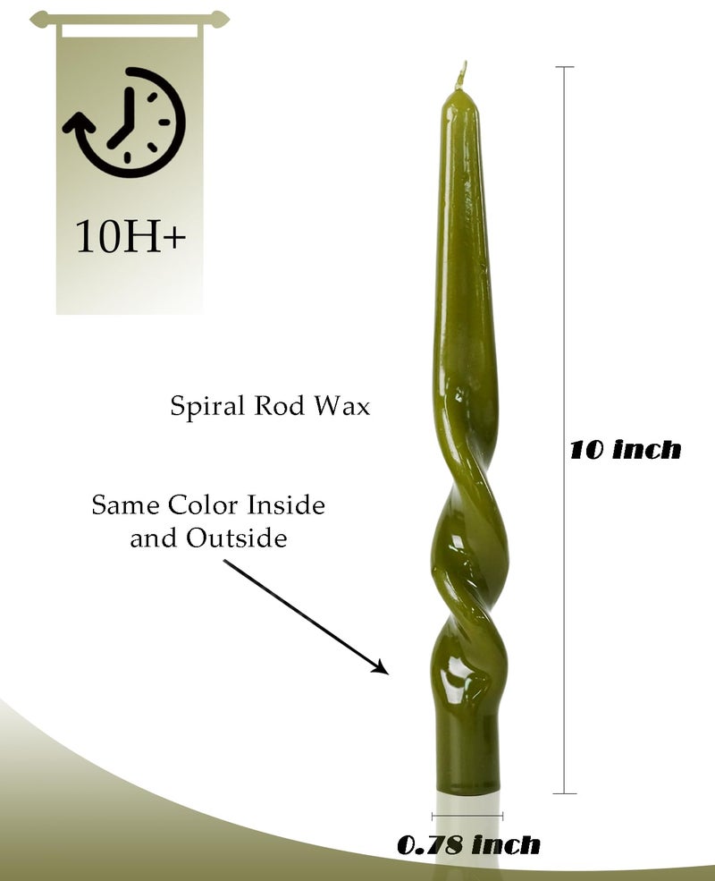 LPUSA Olive Green Spiral Taper Candles Handmade Twisted Candle Conical Stick Candles for Holiday Wedding Party Wax Unscented Dinner Candle Dripless,Christmas Gift H 10 Inch, 4pcs（Olive Green） - Image 5