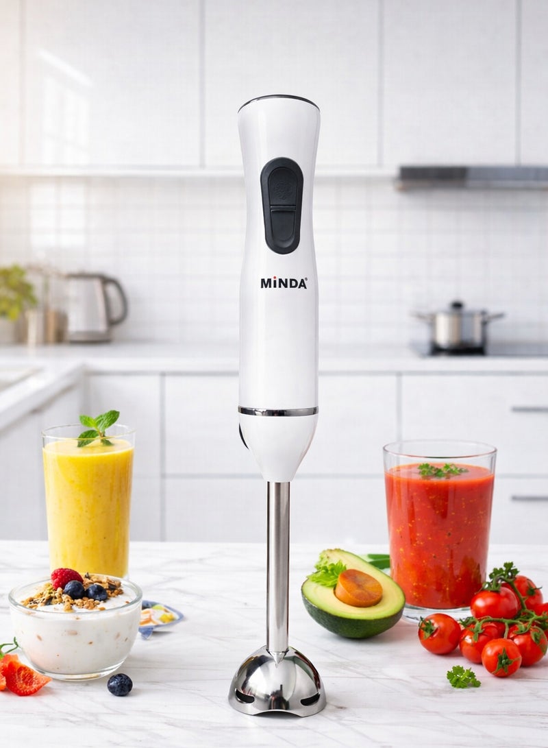 Minda Hand Blender 600W – Stainless Steel Blade – One-Touch Control – Lightweight & Compact Design – Ideal for Smoothies, Soups, Sauces – 1 Piece – White - Image 1