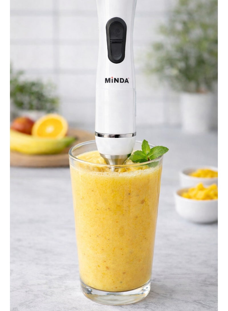 Minda Hand Blender 600W – Stainless Steel Blade – One-Touch Control – Lightweight & Compact Design – Ideal for Smoothies, Soups, Sauces – 1 Piece – White - Image 2