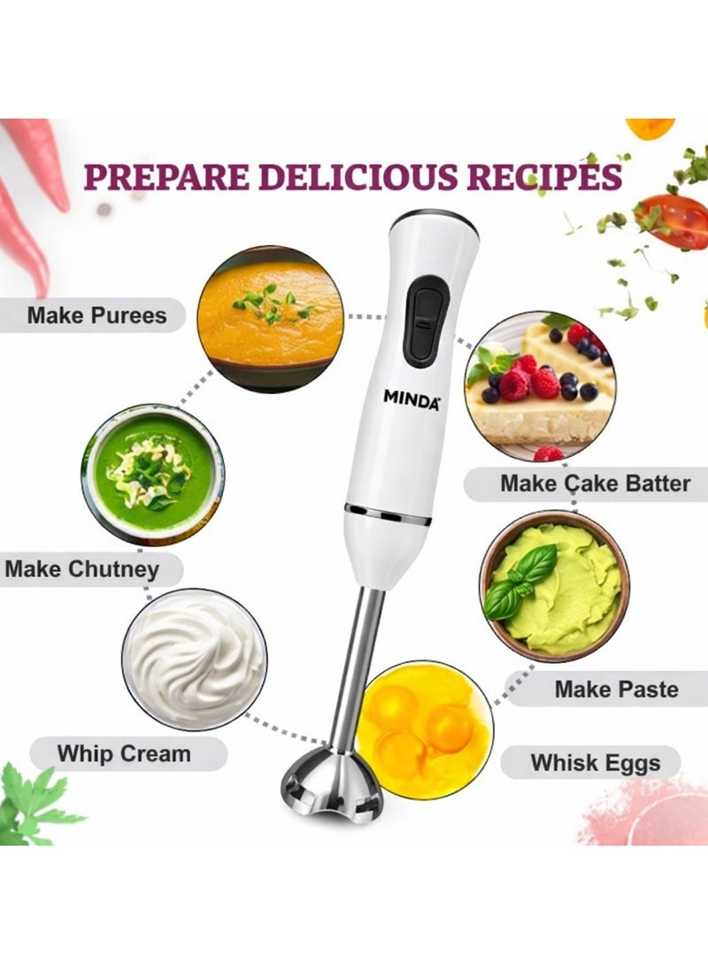 Minda Hand Blender 600W – Stainless Steel Blade – One-Touch Control – Lightweight & Compact Design – Ideal for Smoothies, Soups, Sauces – 1 Piece – White - Image 3