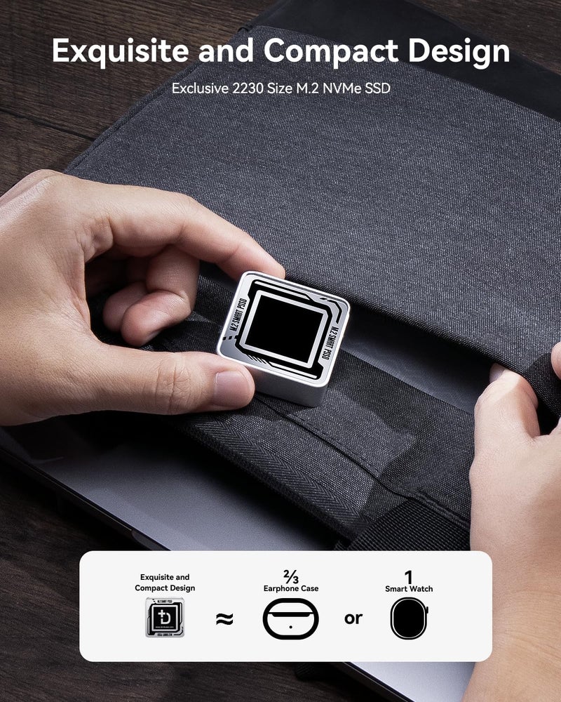 DOCKCASE Pocket M.2 2230 NVMe SSD Enclosure,Support 3s PLP Prevents Write Data Loss,USB 3.2 Gen 2 Type-C (10 Gbps), fits NVMe PCIe, Exclusive to Size 2230,Support M-Key B+M Key UASP (Silver) - Image 3