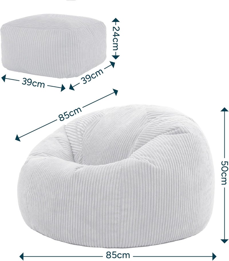 ICON Kingston Cord Bean Bag with Footstool, Navy Blue, Large Adult Bean Bag Chair with Filling Included, Comfy Chair, Pouffe Footstool, Living Room Furniture, Bedroom Furniture - Image 3