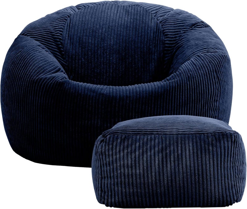ICON Kingston Cord Bean Bag with Footstool, Navy Blue, Large Adult Bean Bag Chair with Filling Included, Comfy Chair, Pouffe Footstool, Living Room Furniture, Bedroom Furniture - Image 5