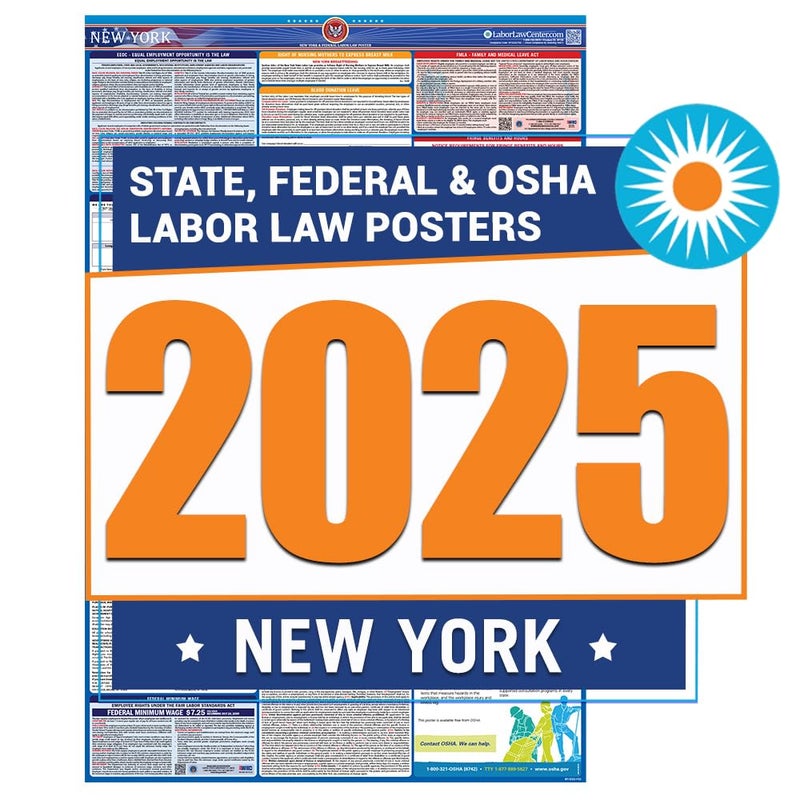 2025 New York Labor Law Poster State Federal OSHA Compliant Workplace Required Posting for Employees English Employment Poster UV Laminated Waterproof 26 x 395 English