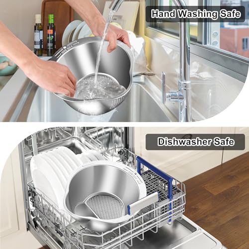 KesaPlan Rice Washer Strainer Bowl, 4-in-1 Quinoa Washer Bowl Stainless Steel Rice Rinser Strainer Sink Colanders With Side Drainers for Cleaning Fruits, Vegetables, and Beans, Versatile Kitchen Tool - Image 5