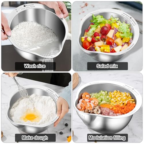 KesaPlan Rice Washer Strainer Bowl, 4-in-1 Quinoa Washer Bowl Stainless Steel Rice Rinser Strainer Sink Colanders With Side Drainers for Cleaning Fruits, Vegetables, and Beans, Versatile Kitchen Tool - Image 4