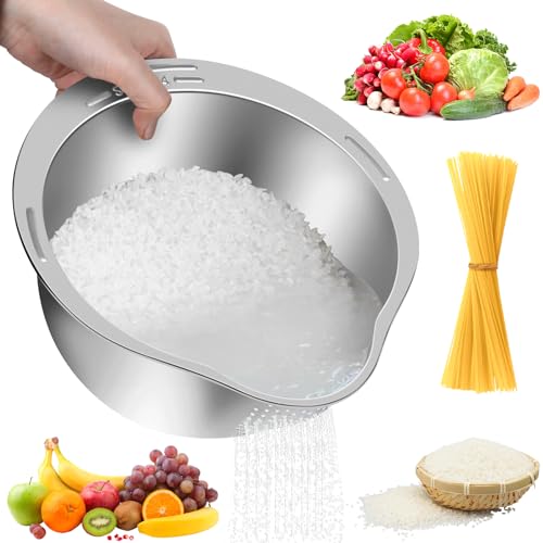 KesaPlan Rice Washer Strainer Bowl, 4-in-1 Quinoa Washer Bowl Stainless Steel Rice Rinser Strainer Sink Colanders With Side Drainers for Cleaning Fruits, Vegetables, and Beans, Versatile Kitchen Tool - Image 1