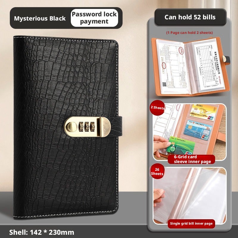 New Password Lock Deposit Ticket Holder, PU Leather, 48/40 Card Capacity, Multiple Colors - Image 1