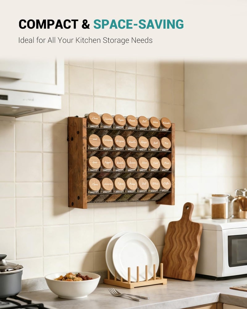 NESAPTO Spice Rack Organizer for Cabinet, Wooden 4 Tier Vertical Seasoning Organizers for Kitchen Pantry, Countertop/Wall Mount, Holds 28 Spice Jars (No Jars Included), 14" W Ã— 9.4" H - Image 5