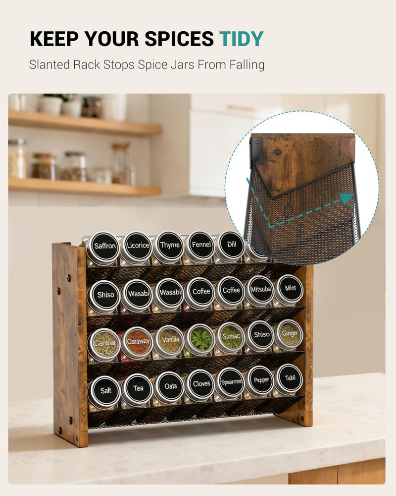 NESAPTO Spice Rack Organizer for Cabinet, Wooden 4 Tier Vertical Seasoning Organizers for Kitchen Pantry, Countertop/Wall Mount, Holds 28 Spice Jars (No Jars Included), 14" W Ã— 9.4" H - Image 3