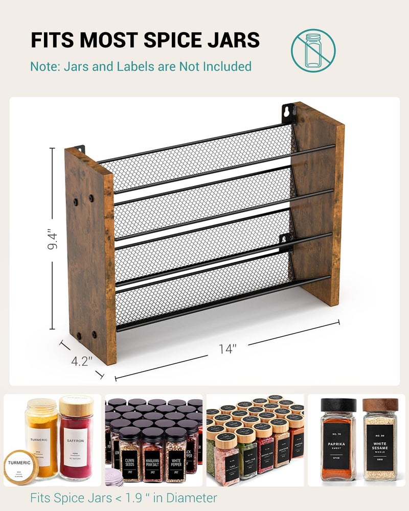 NESAPTO Spice Rack Organizer for Cabinet, Wooden 4 Tier Vertical Seasoning Organizers for Kitchen Pantry, Countertop/Wall Mount, Holds 28 Spice Jars (No Jars Included), 14" W Ã— 9.4" H - Image 2
