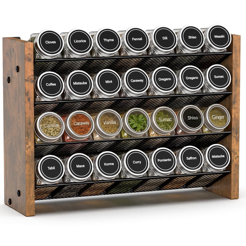 NESAPTO Spice Rack Organizer for Cabinet, Wooden 4 Tier Vertical Seasoning Organizers for Kitchen Pantry, Countertop/Wall Mount, Holds 28 Spice Jars (No Jars Included), 14" W Ã— 9.4" H - Image 1