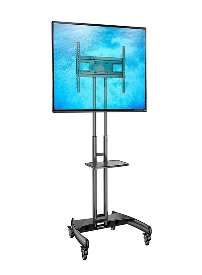 Skill Tech SH 1500N Economy Mobile TV Stand for 32–65 Inch Screens, VESA 600x400mm, Max Load 50kg – Height Adjustable Rolling TV Cart with Locking Wheels  Black - Image 1